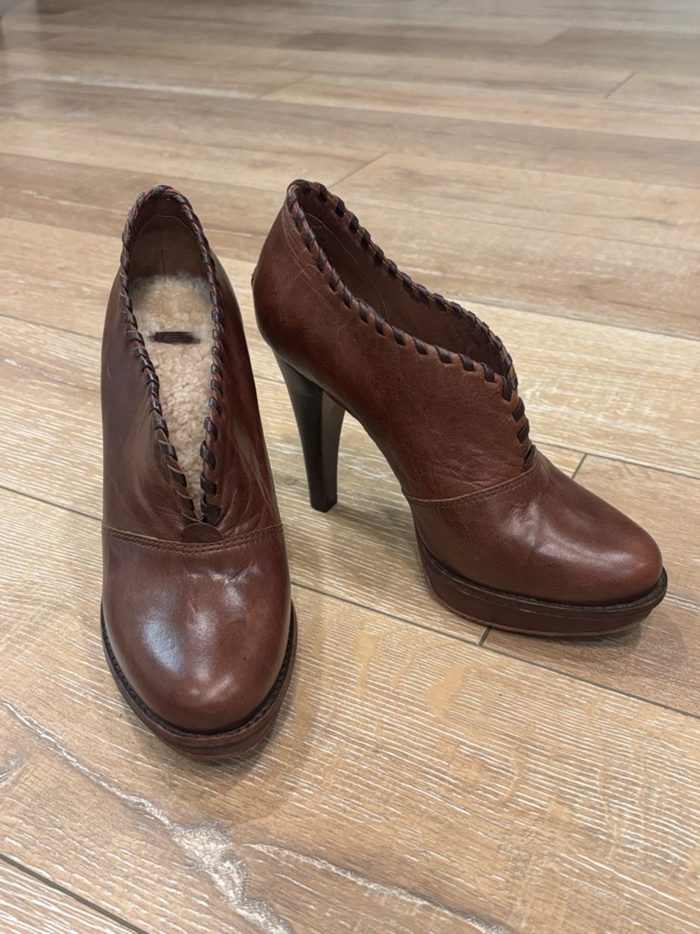 UGG Australia Jamison Brown Leather Whipstitch Platform Booties - Picture 2 of 14